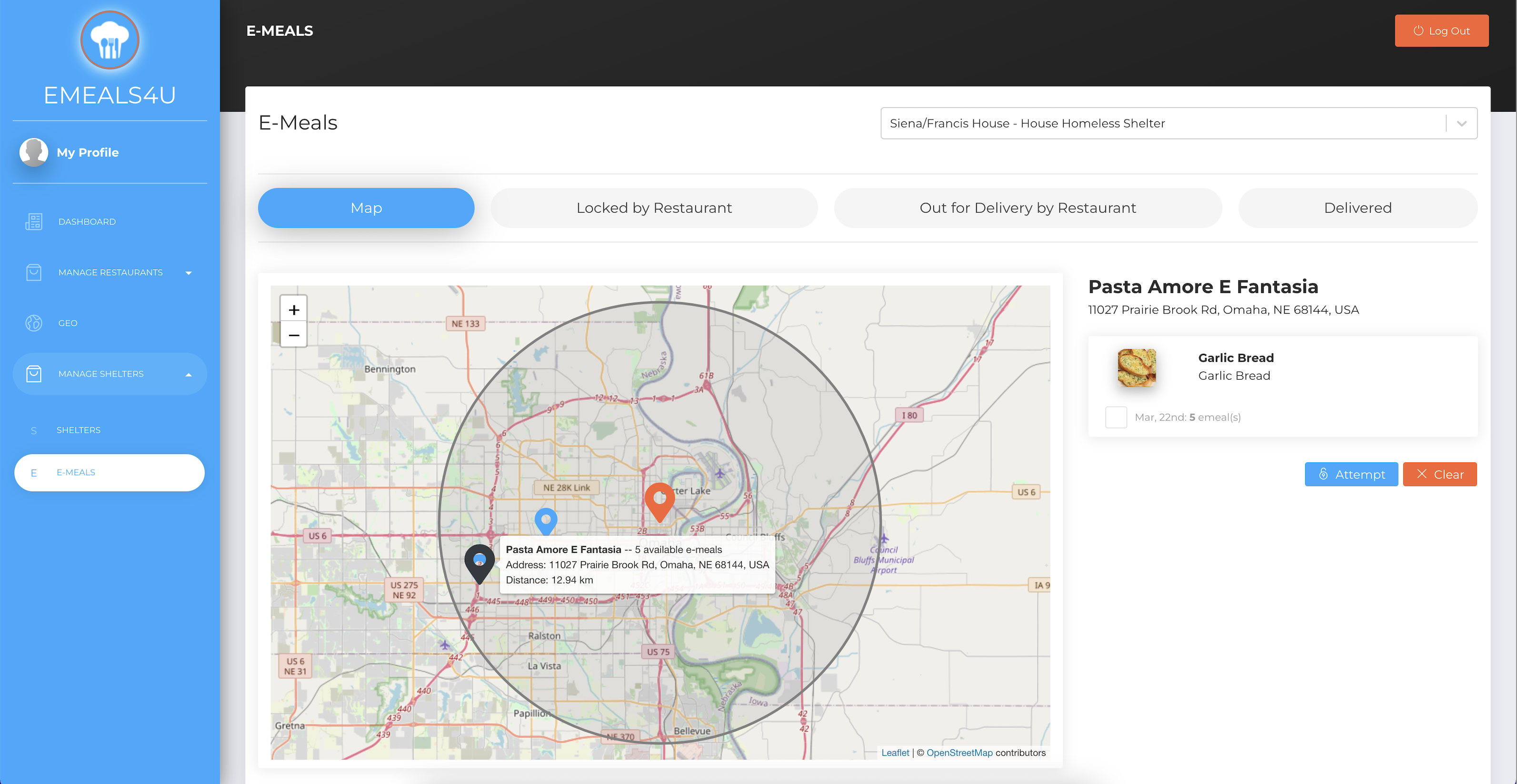 Shelters: Finding available e-meals